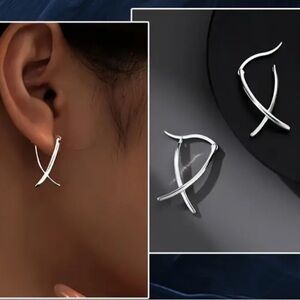 NWT Minimalist Silver X Cross Hoop Earrings – Chic & Modern